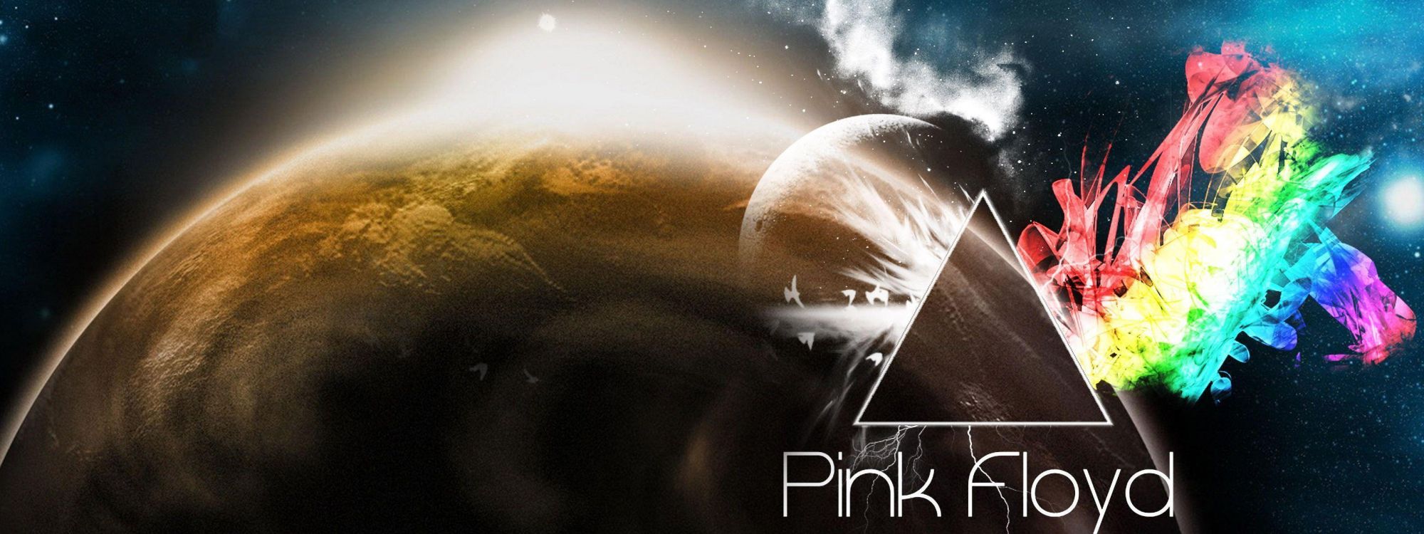 Обои Pink Floyd, прогрессивный рок, Темная сторона Луны, космос, пространство в разрешении 3200x1200