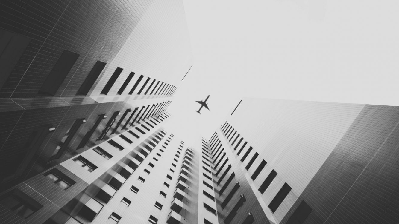 Обои самолет, самолеты, черный и белый, монохромный, белые в разрешении 2560x1440