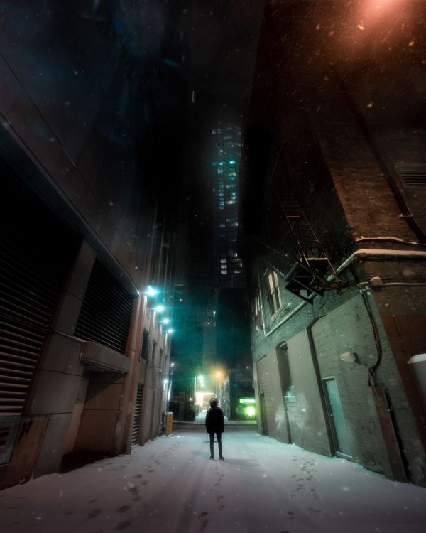 Обои ночь, снег, свет, освещение, зима в разрешении 4544x5679