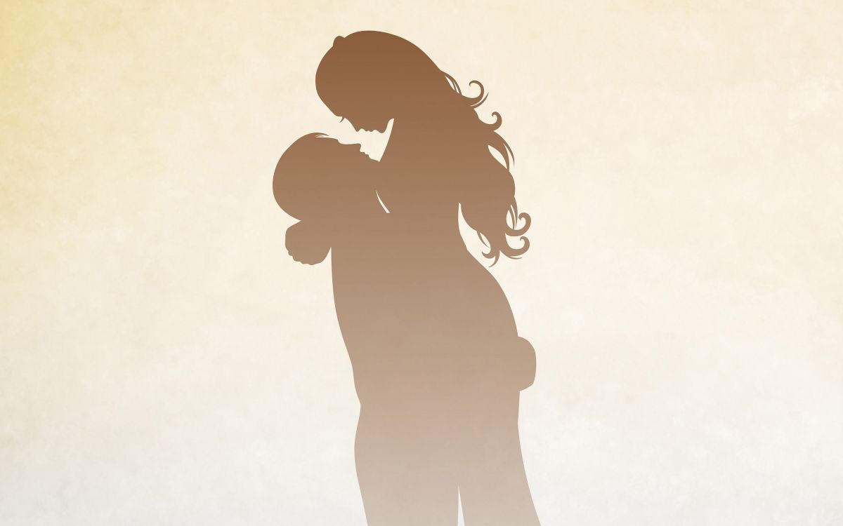 Обои силуэт, иллюстрация, жест, ребенок, любовь в разрешении 2880x1800