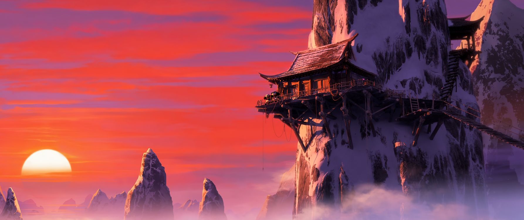 Обои студия DreamWorks Animation, облако, атмосфера, мир, здание в разрешении 3840x1612