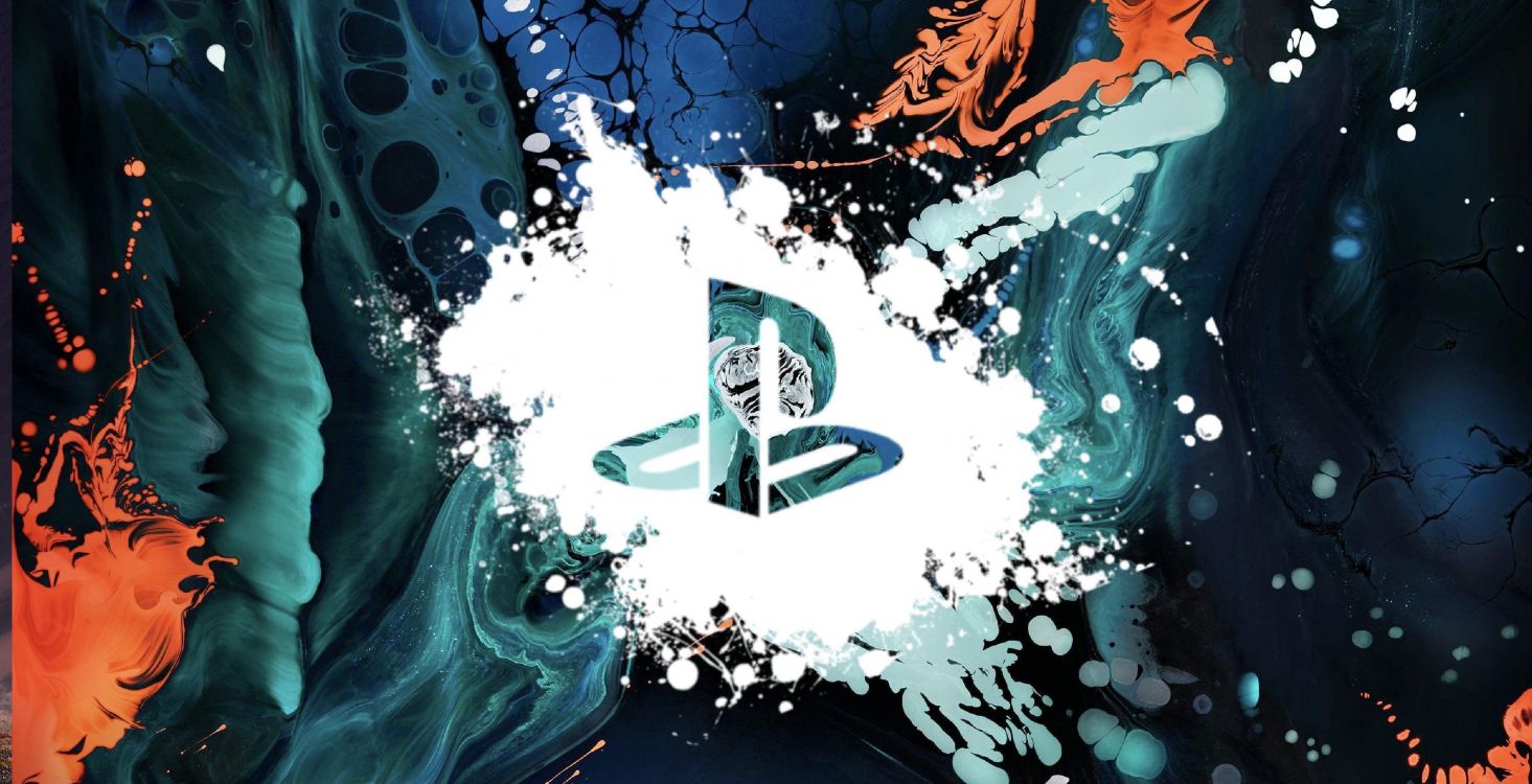 Обои playstation, яблоко, красочность, арт, графика в разрешении 3836x1963