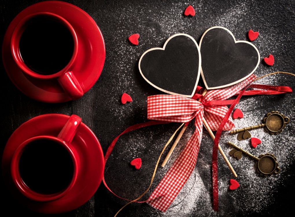 Обои сердце, красный цвет, любовь, кофе в разрешении 2880x2117