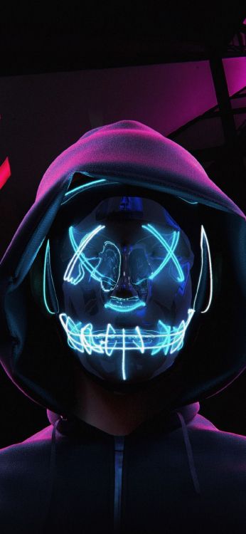 Обои неон, пурпур, черный, пасть, Фиолетовый в разрешении 1080x2340