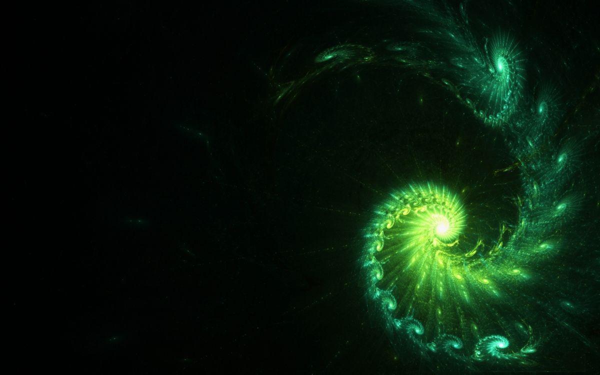 Обои фрактал, зеленый, ночь, космос, геометрия в разрешении 1920x1200