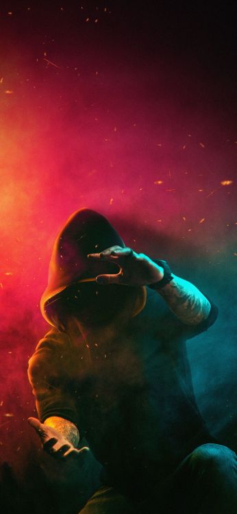 Обои инь и Ян, испытание на отжимания, микрофон, шляпа, шапка в разрешении 1407x3045