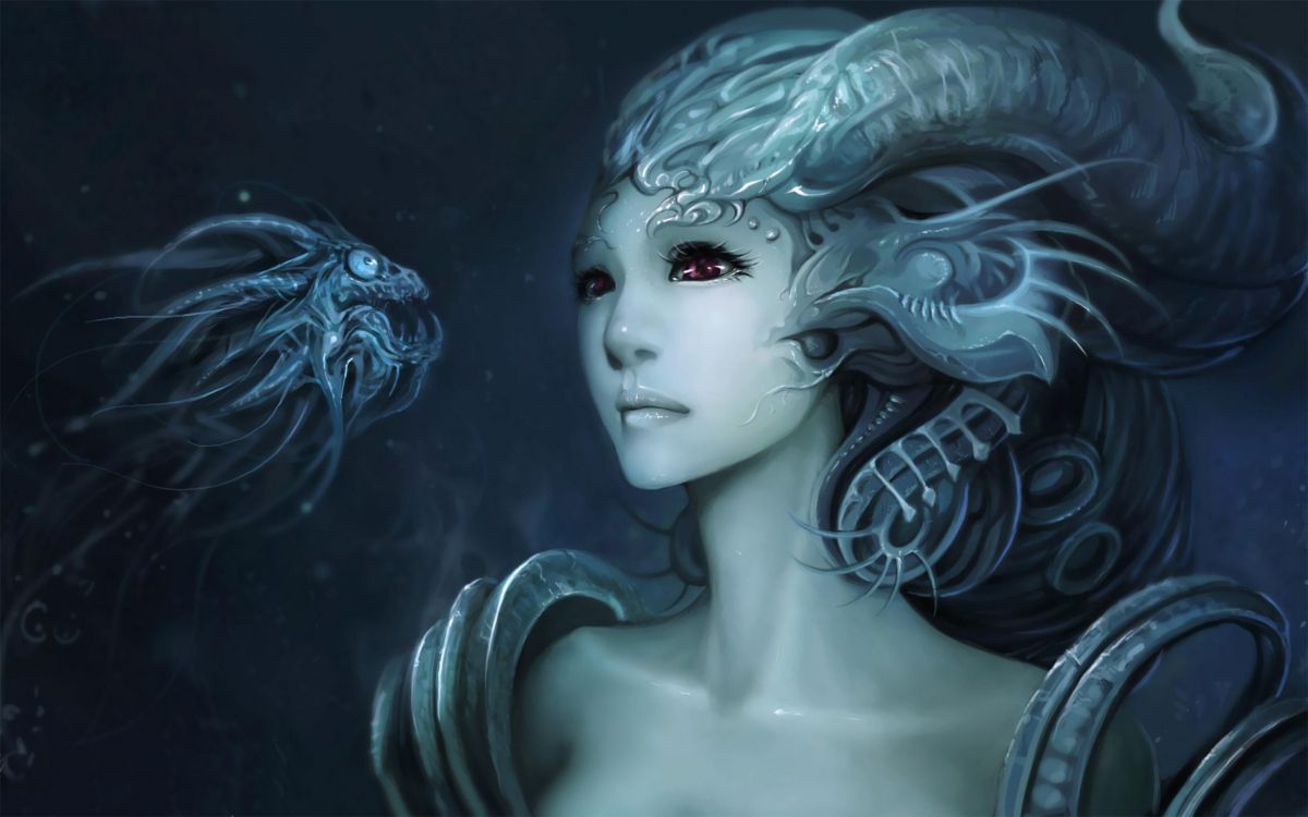 Обои фея, фэнтези, фантастическое искусство, темнота, мифология в разрешении 2560x1600