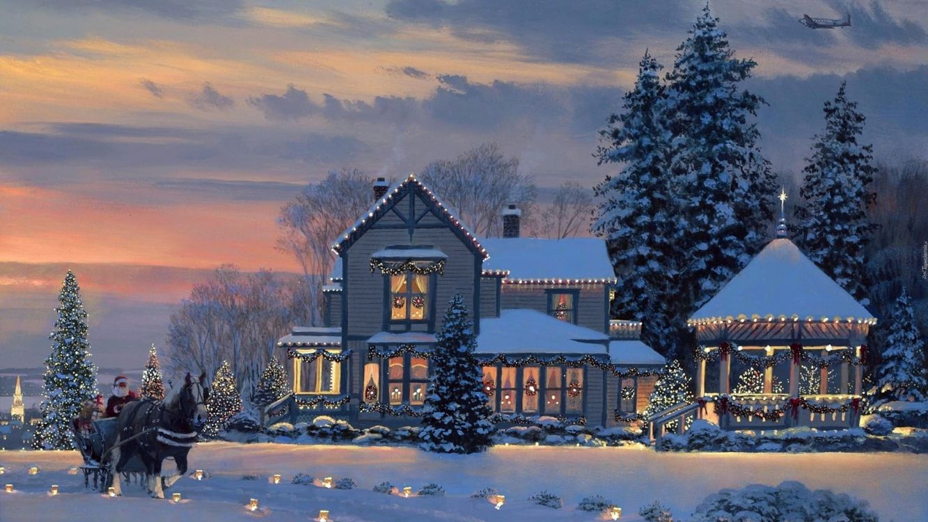 Обои Рождественский день, живопись, зима, снег, замораживание в разрешении 3840x2160