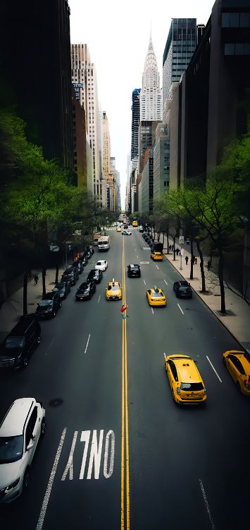 Обои городской автомобиль, легковые автомобили, здание, небоскреб, автомобильное освещение в разрешении 1422x3000