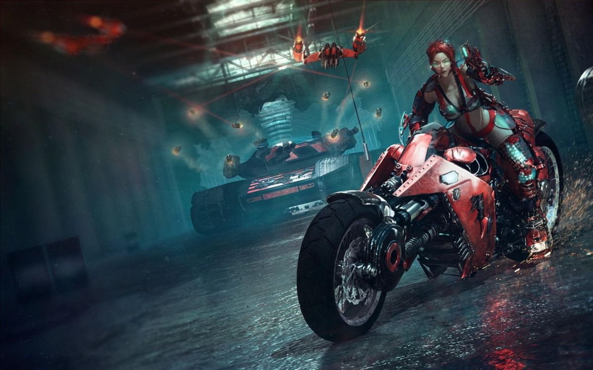 Обои Киберпанк, мотоцикл, фантастика, автомобиль, крейсер в разрешении 1920x1200