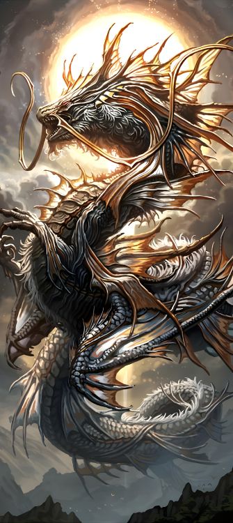 Обои фэнтезийные мифические драконы, дракон, легендарное существо, арт, живопись в разрешении 2292x5120