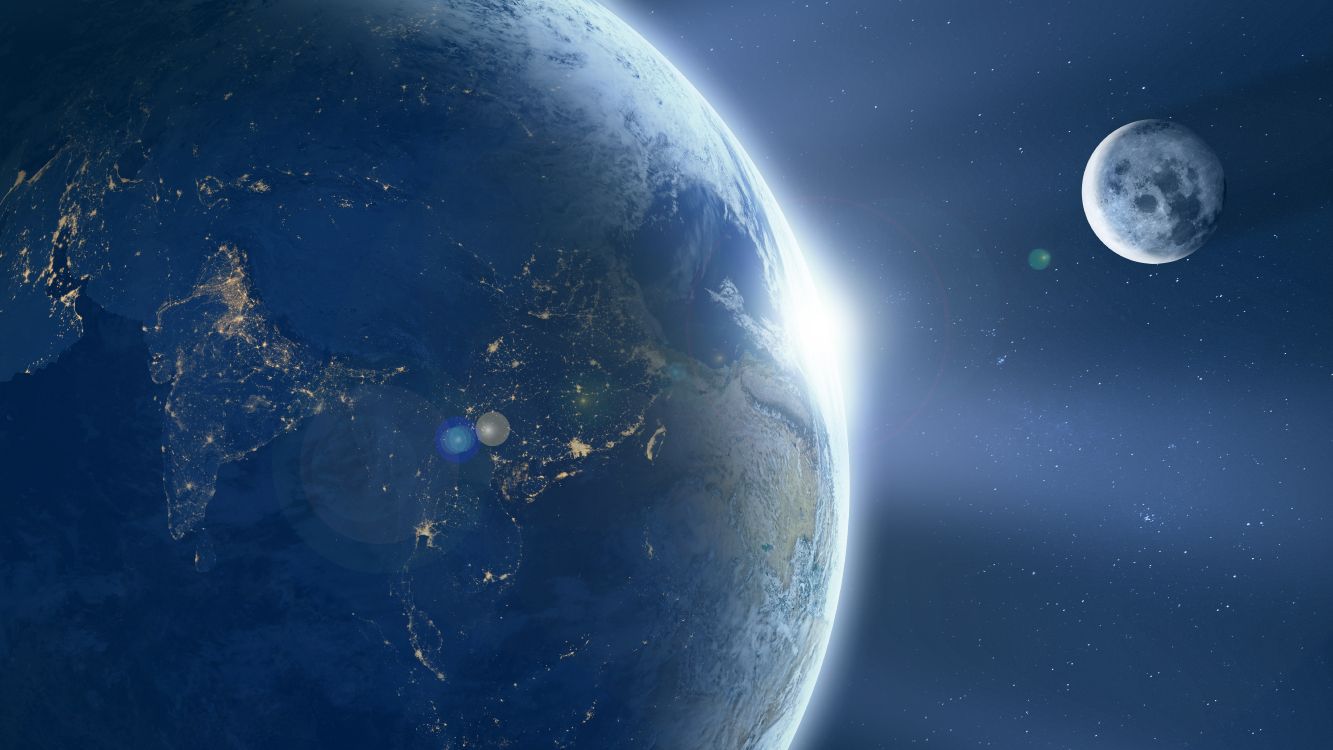 Обои земля, луна, планета, космическое пространство, атмосфера в разрешении 7680x4320