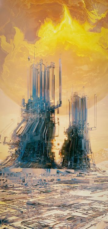 Обои метрополия, небоскреб, художественная краска, облако, мир в разрешении 1420x3000