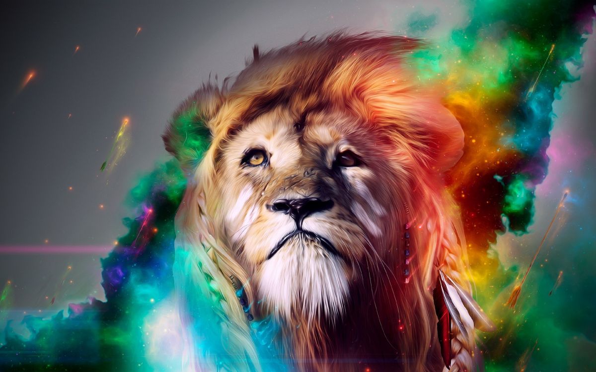 Обои Лев, кошачьих, живопись, морда, арт в разрешении 3840x2400