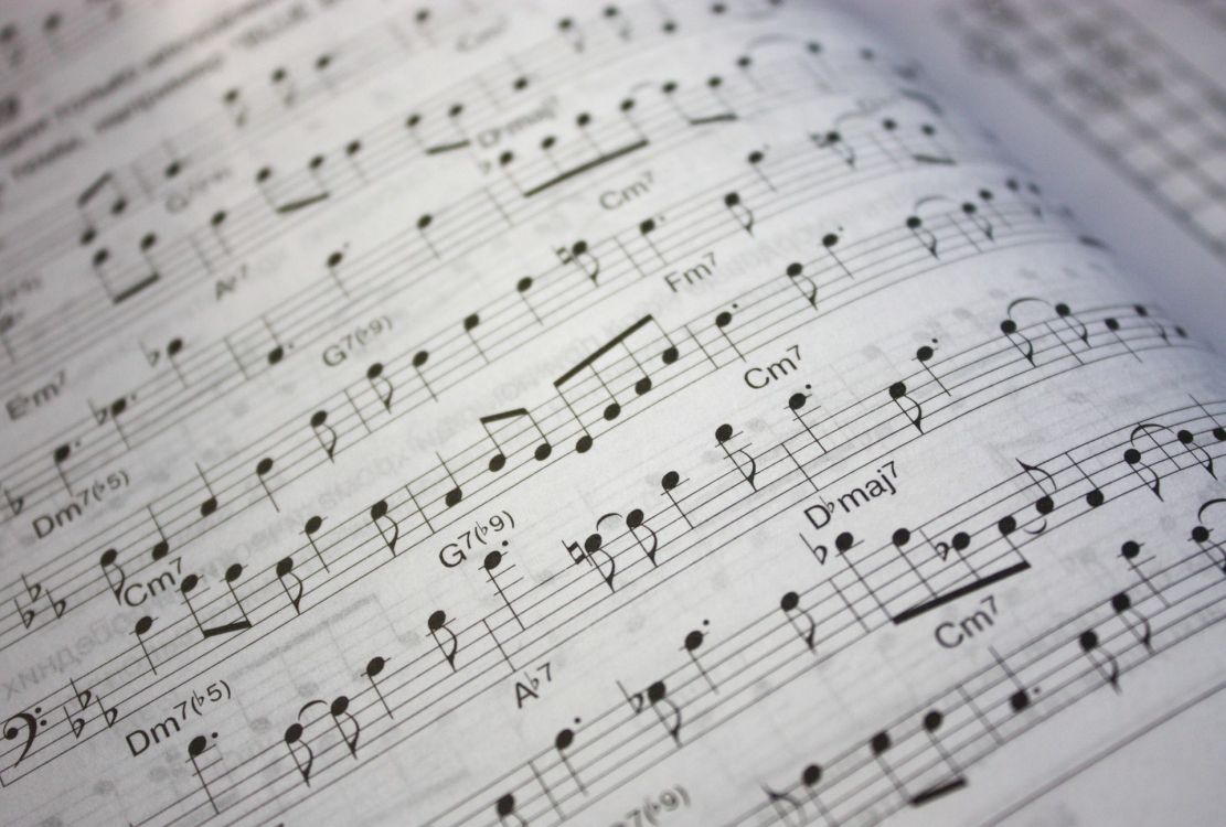 Обои ноты, гитара, музыка, текст, монохромный в разрешении 1920x1296