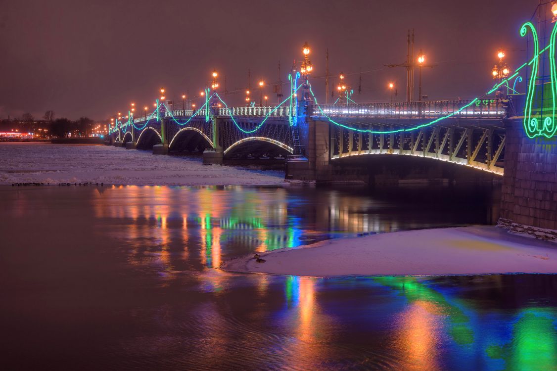 Обои мост, ночь, вода, ориентир, свет в разрешении 4207x2800