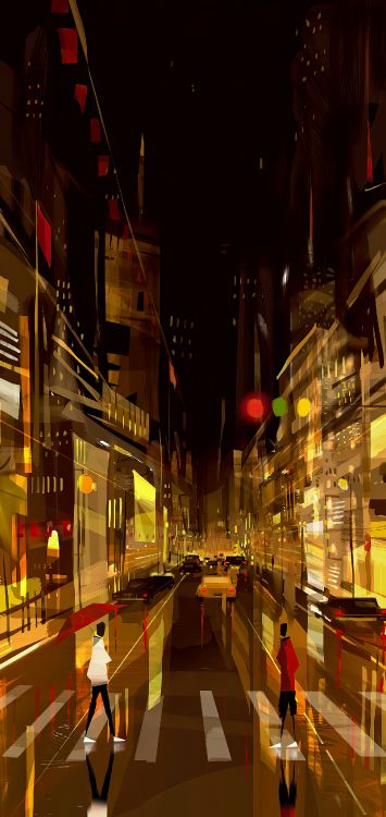 Обои ночь, пешеход, уличный фонарь, тротуар, улица в разрешении 1516x3200