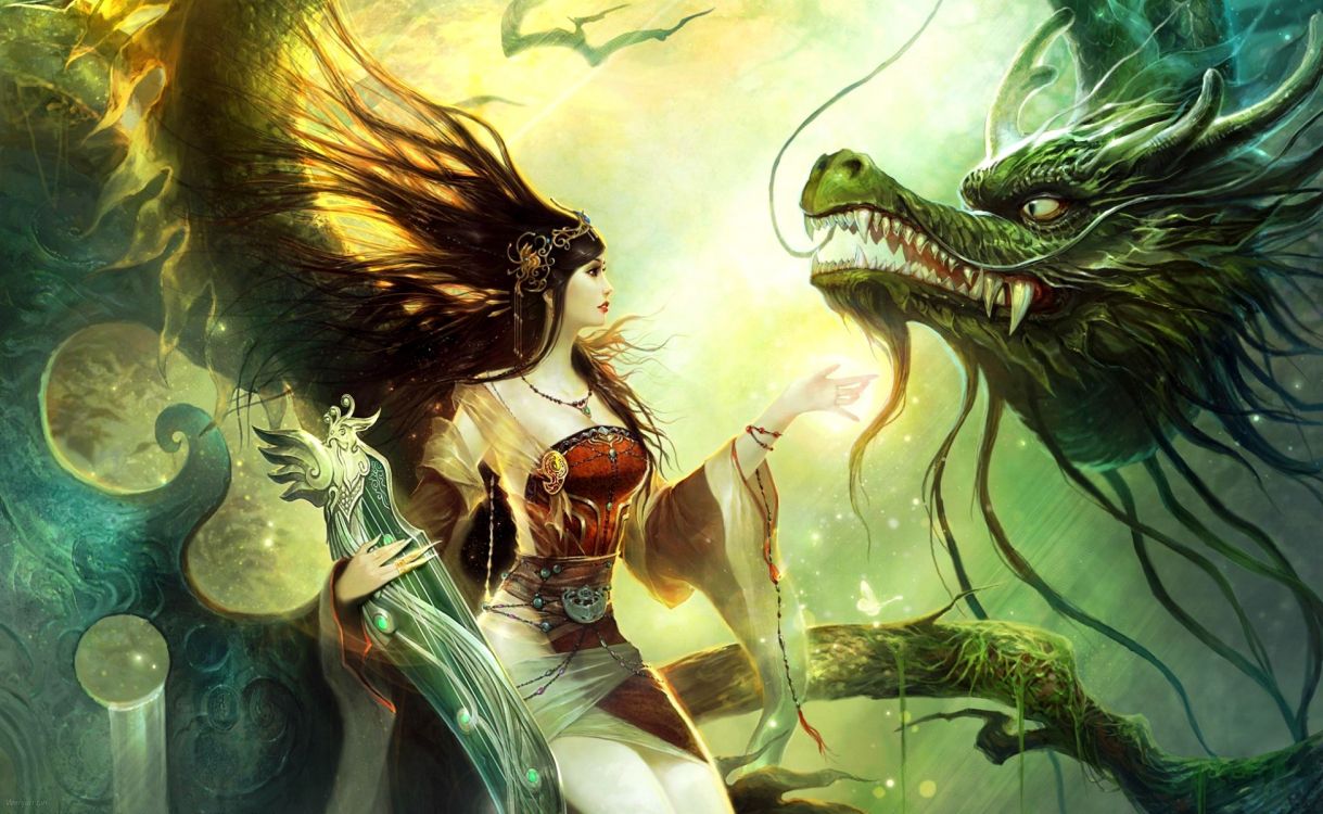 Обои дракон, китайский дракон, фэнтези, мифология, иллюстрация в разрешении 1951x1200