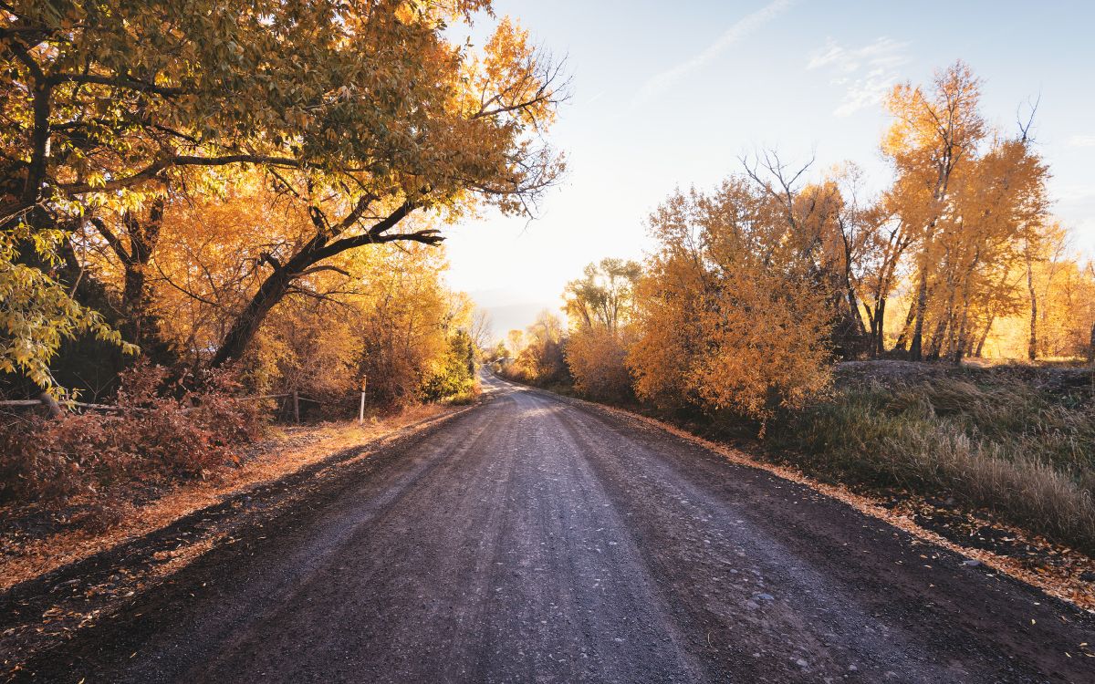 Обои осень, дорога, тропа серы на фоне неба, дорожное путешествие, транспорт в разрешении 3840x2400