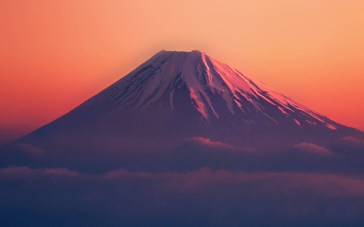 Обои гора Фудзи, стратовулкан, послесвечение, гора, вулканического рельефа в разрешении 3840x2400