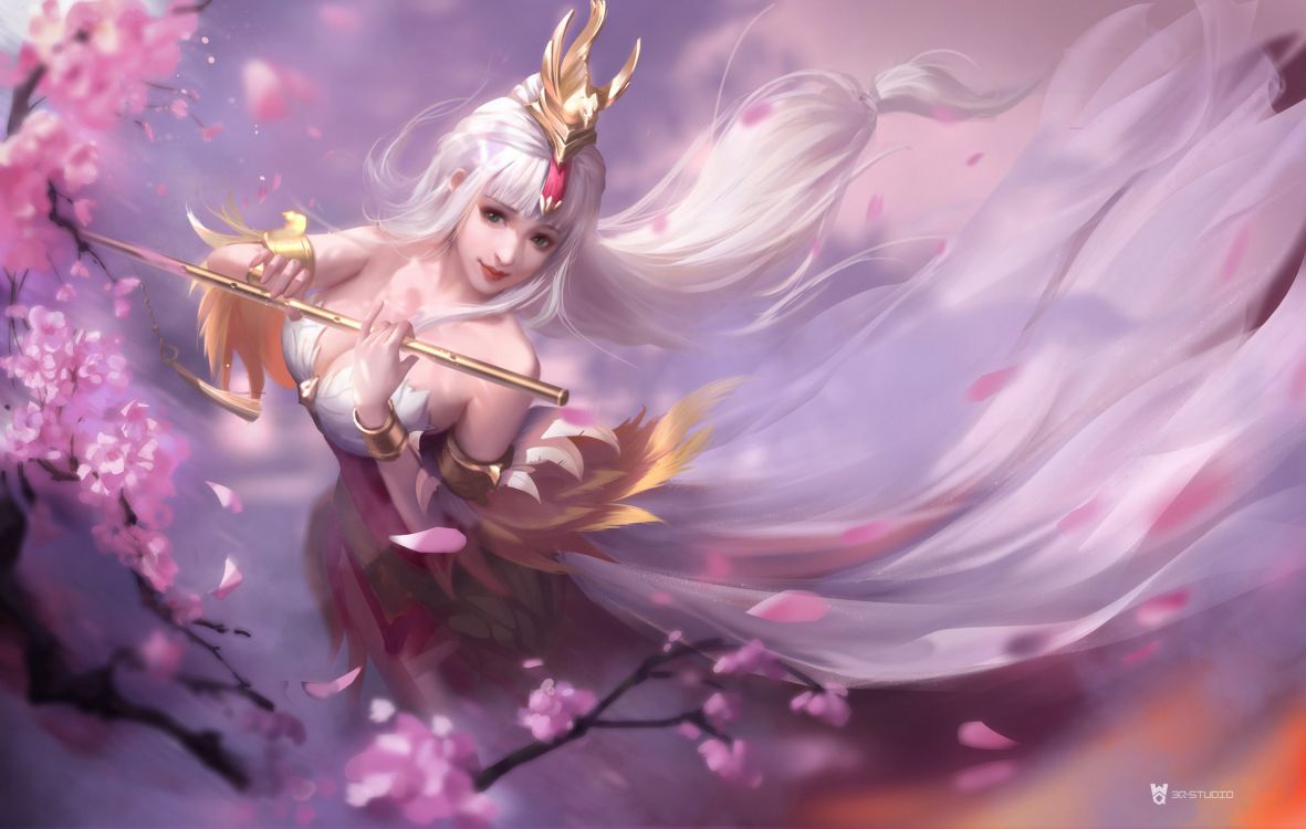 Обои арт, розовый, аниме, мифическое существо, расцвет в разрешении 1920x1219