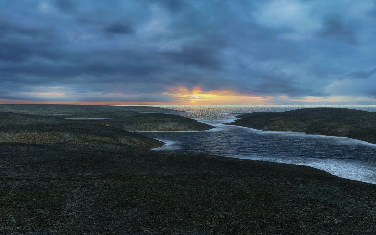 Обои горизонт, небо, окно, тундра, озеро в разрешении 2560x1600