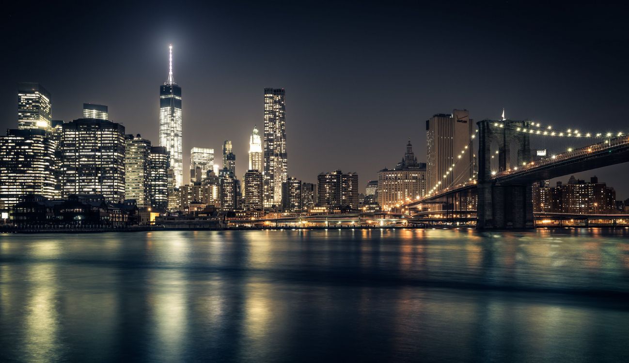 Обои Бруклинский мост, город, городской пейзаж, линия горизонта, метрополия в разрешении 3500x2021
