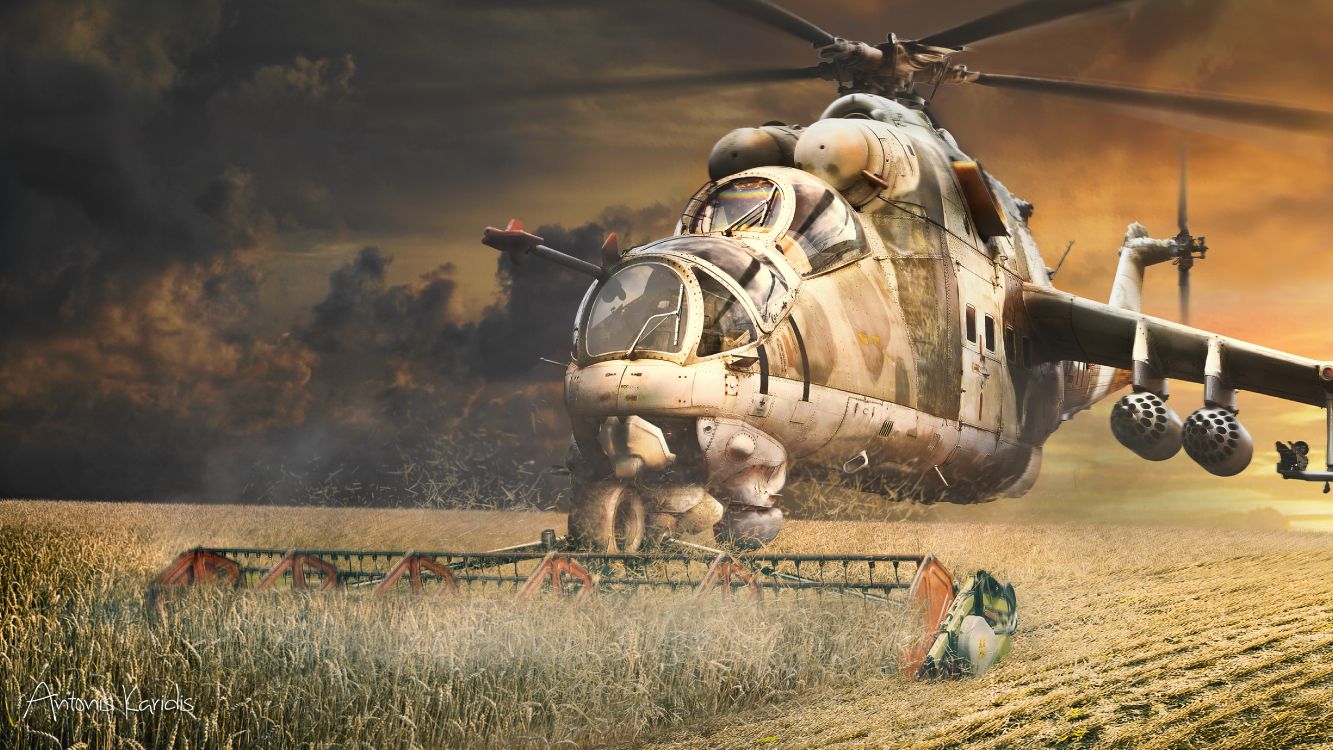 Обои ударный вертолет, боевой вертолет, военный вертолет, военнослужащие, небо в разрешении 5120x2880