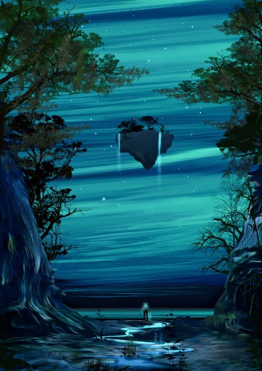 Обои живопись, природа, вода, синий, природный ландшафт в разрешении 1920x2716