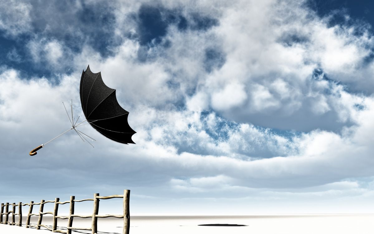 Обои зонтик, ветер, облако, вода, облака в разрешении 2560x1600