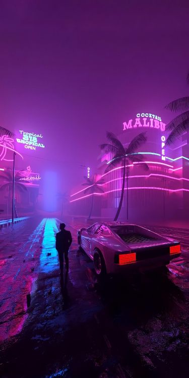 Обои Retrowave, gta vice city, Гранд Кражи Автоматический Трилогии, grand theft auto v, мод для видеоигр в разрешении 1500x3000