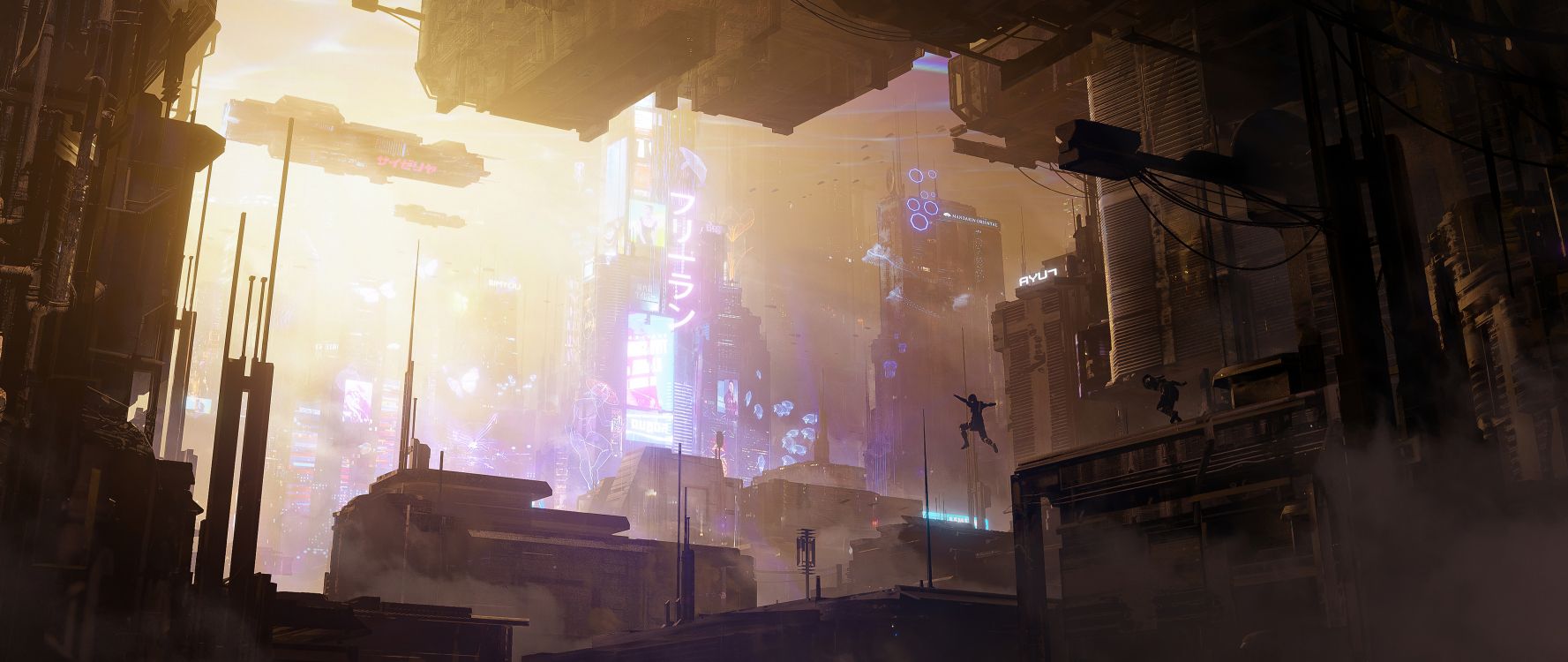 Обои темнота, арт, атмосфера, мир, пурпур в разрешении 5120x2160