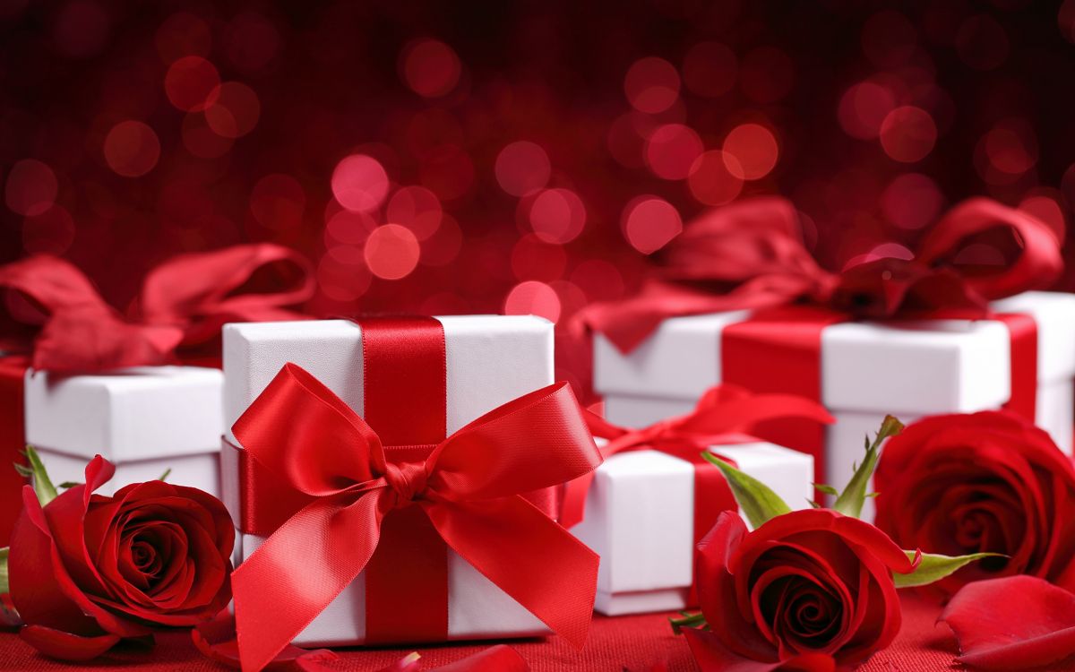 Обои День Святого Валентина, подарок, сердце, цветок, Роза в разрешении 2880x1800